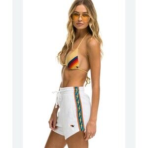 Aviator Nation Lounger Shorts Bolt Stripe White XS Preppy Beach Summer